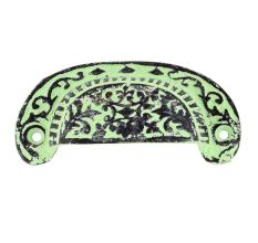 Lime Green Distressed Floral D Pull Iron Handle